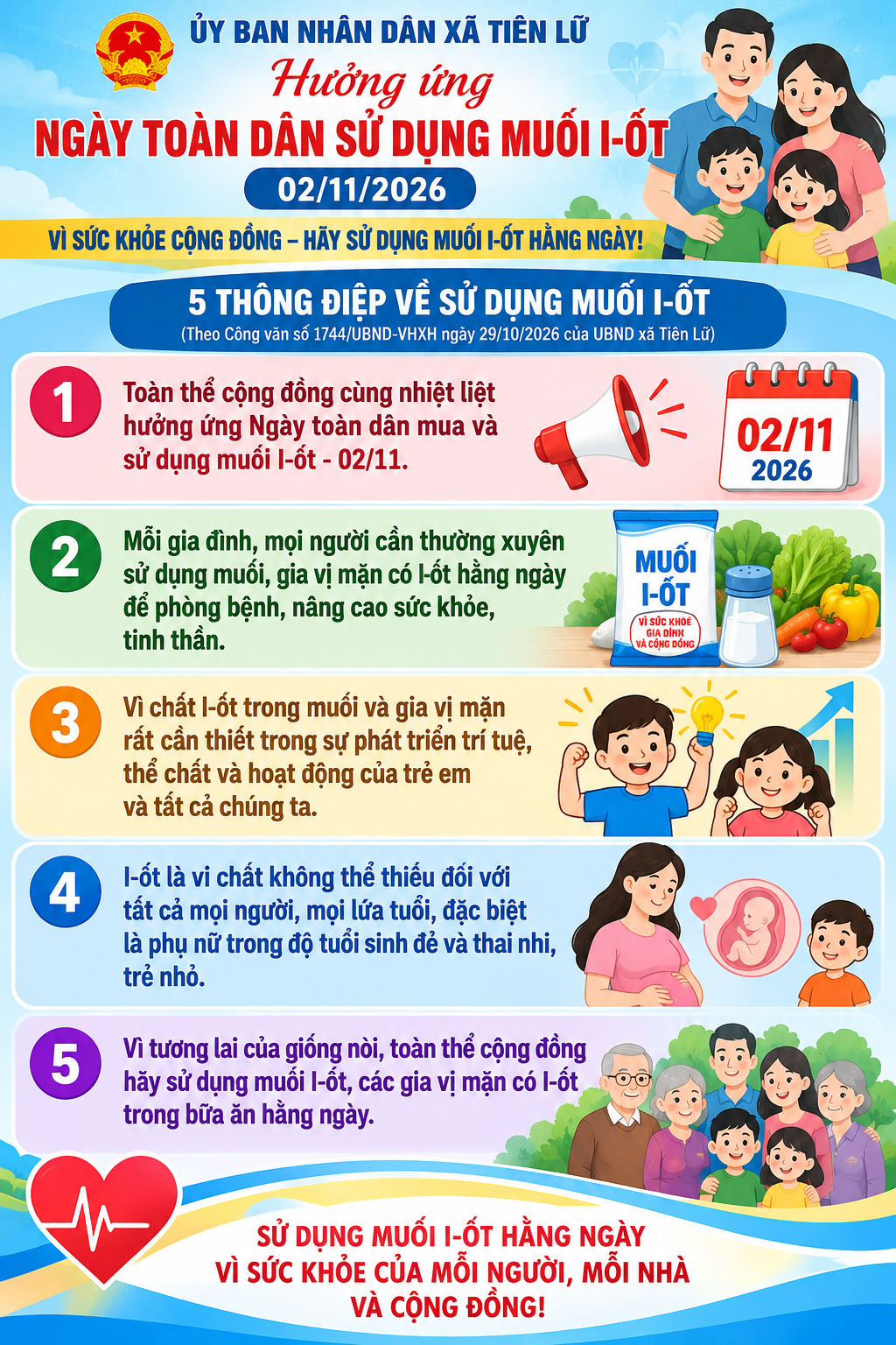 XÃ TIÊN LỮ HƯỞNG ỨNG NGÀY TOÀN DÂN SỬ DỤNG MUỐI I-ỐT (02/11) NĂM 2026 